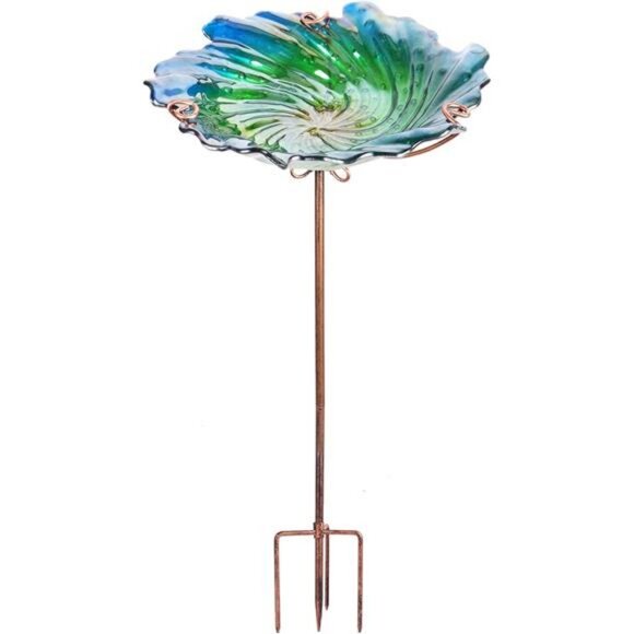 Glass Bird Baths for Outdoors, Garden Bird Bath Bowl with Metal Stake - Picture 8 of 8